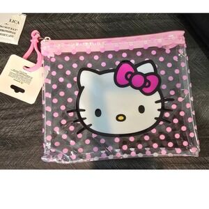 Hello Kitty Clear Pink Polka Dot Cosmetic Pouch Zipper Travel Makeup Bag Sanrio